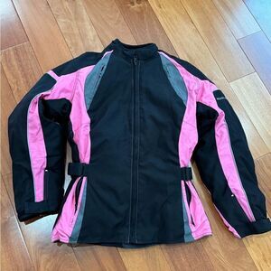 FRANK THOMAS Lady Rider Venus Black Pink Padded Motorcycle Jacket Size XL